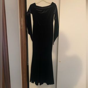 Size small Morticia Addams costume black velvet maxi dress